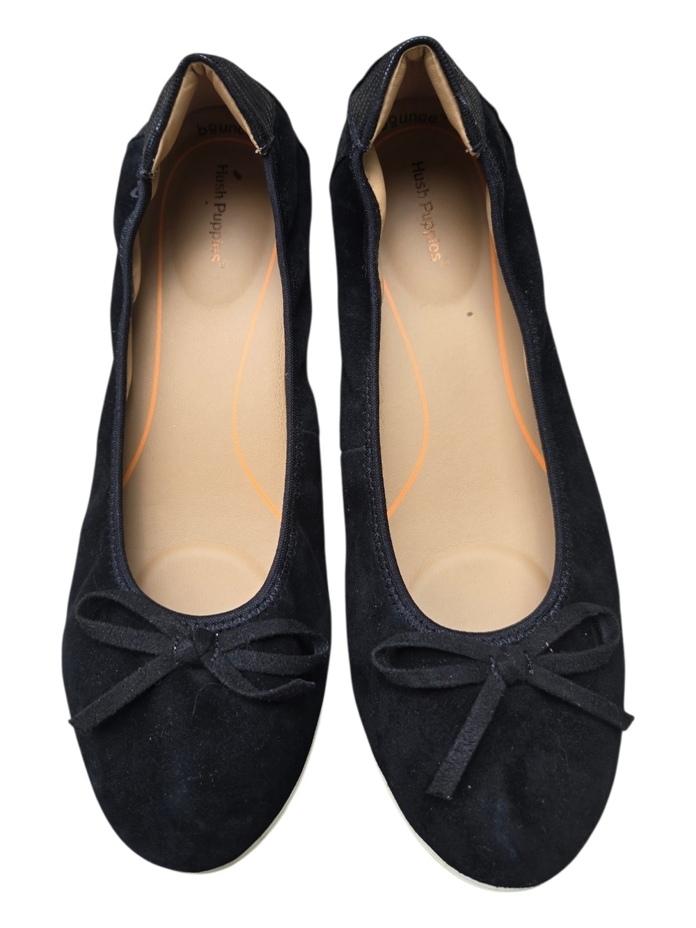 Hush Puppies Tessa Black Suede Ballet Flats Bow Comfort Shoes Women's 9.5M